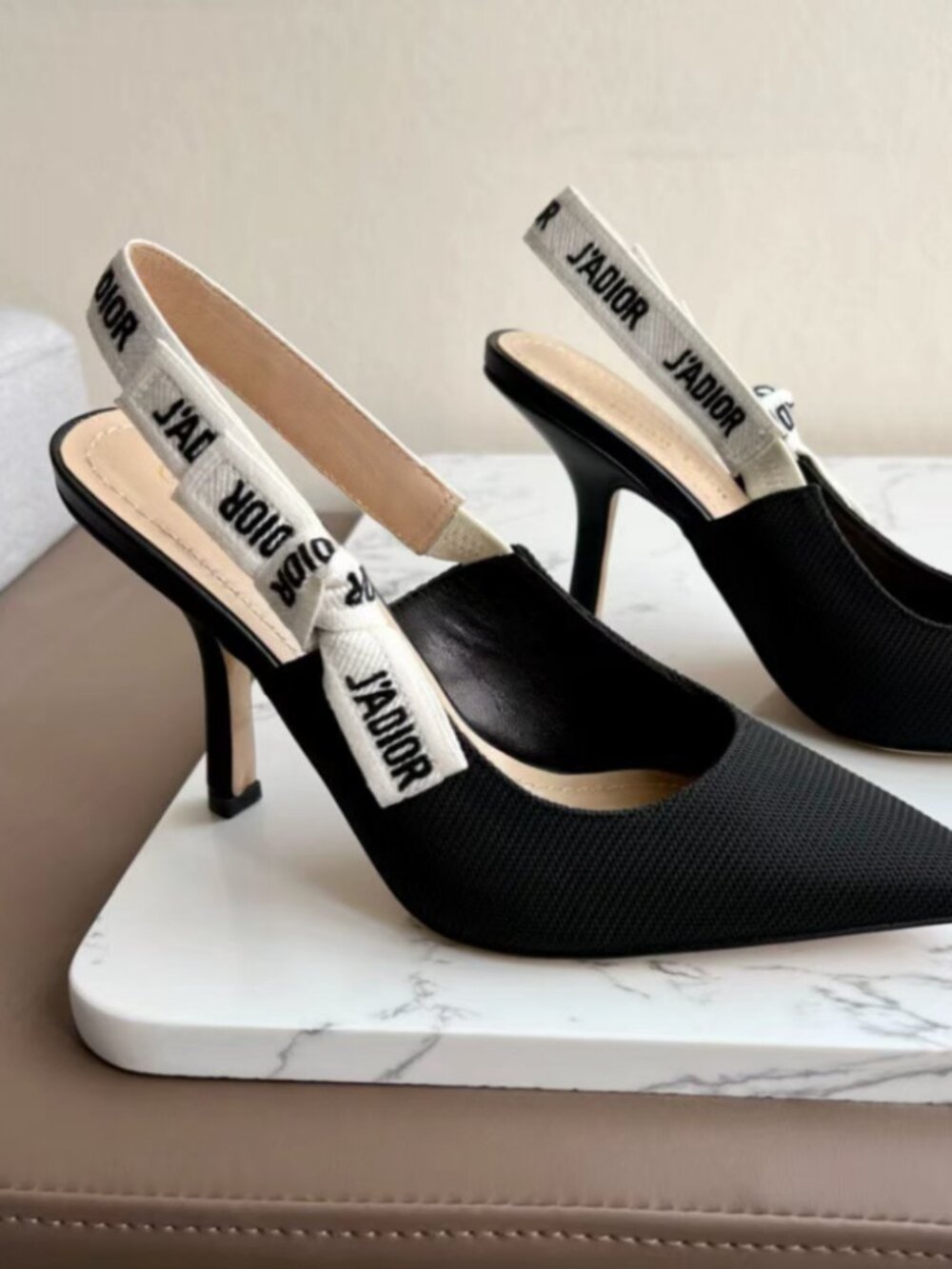 Dior J'ADIOR Black Fabric Slingback Pointed Toe High Heels - Picture 2 of 8